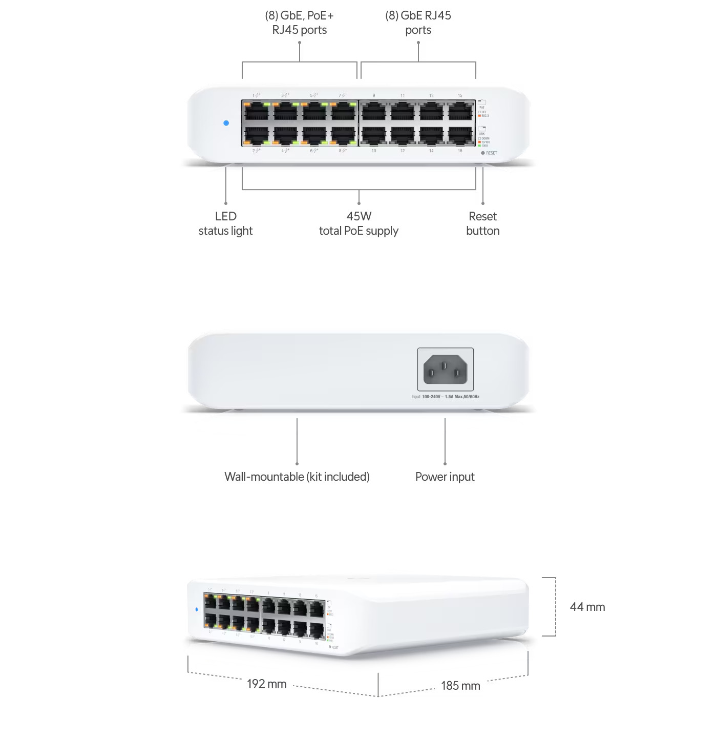 Switch PoE UBIQUITI - USW-LITE-16-POE - ULTRAMASTER.RO